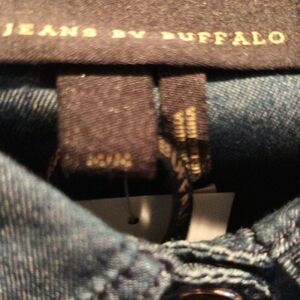 JEANS BY BUFFALO David Bitton Dark Blue Denim Blouse w Black Lace Trim Medium
